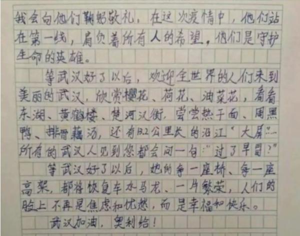 10岁男孩作文《等武汉好了以后》泪目朋友圈，感动千万人！ 1