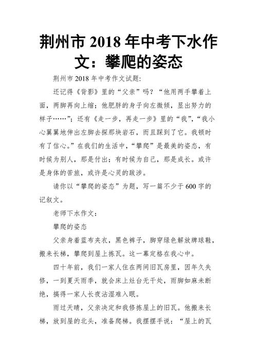 2018湖北荆州高中入学考试作文样张5：攀爬姿势（5）_800字