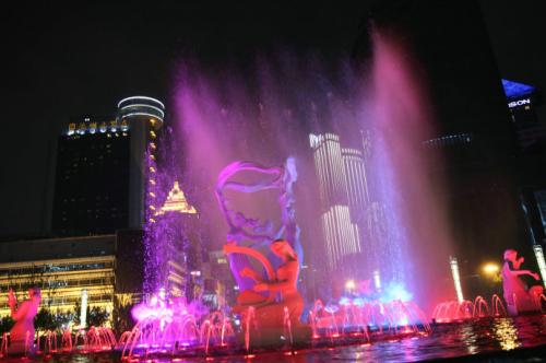 武林广场喷泉的夜景
