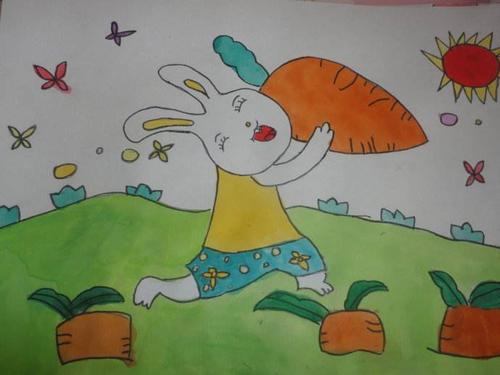 小白兔子拉萝卜，看图片写字