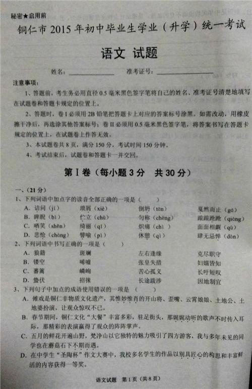 2011年遵义市入学考试中文问题