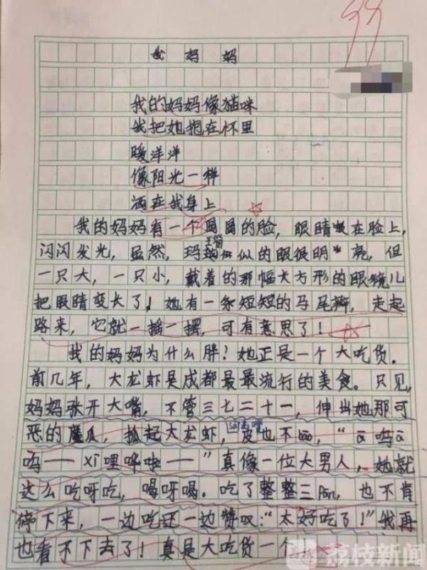 "妈妈不化妆，样子可丑了!"小学生作文花式"损"亲妈 4