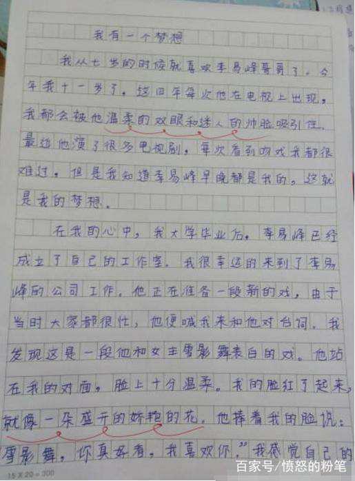 小学生作文深情表白李易峰，老师14字神点评，彰显智慧令人赞叹