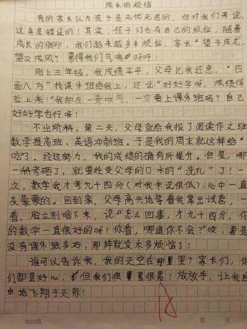 成长的烦恼 六年级写烦恼作文500字