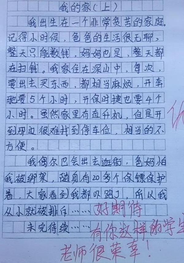 小学生作文《我的家》火了，老师接连期待，网友：想和你家一样穷