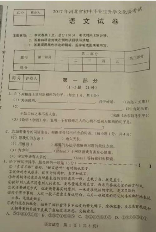 2017年河北省高中入学考试主题论文样本：精彩汉语