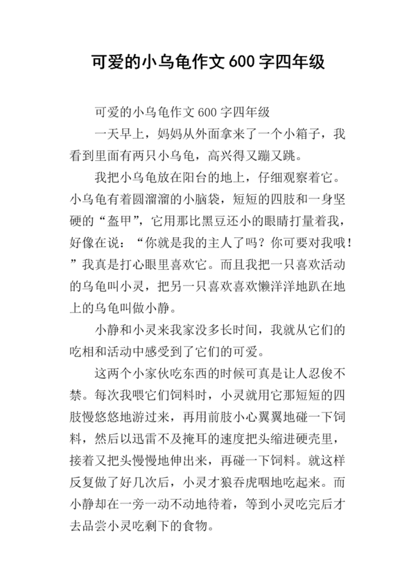 优美的动物段落：可爱的小乌龟段落_600字