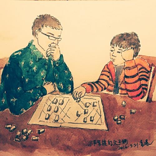 父子俩下棋，看图片，写词