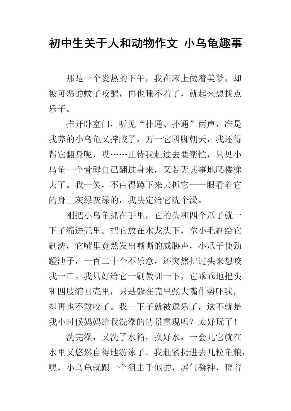 [PK赛]关于动物的构图：我的乌龟朋友_800个单词