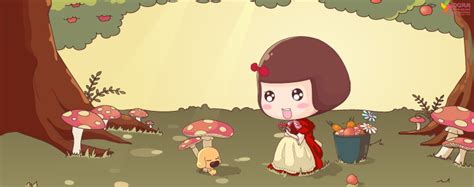 小女孩采摘蘑菇