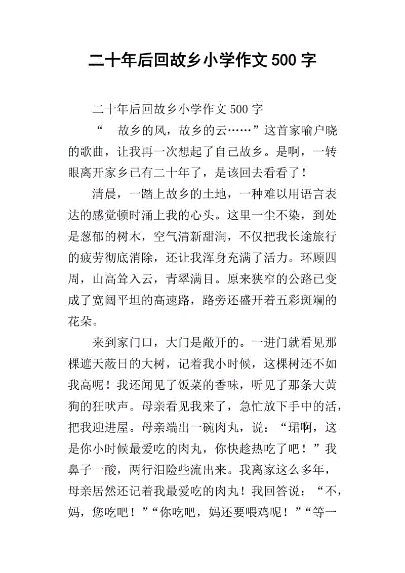 20年后500字的家乡组成