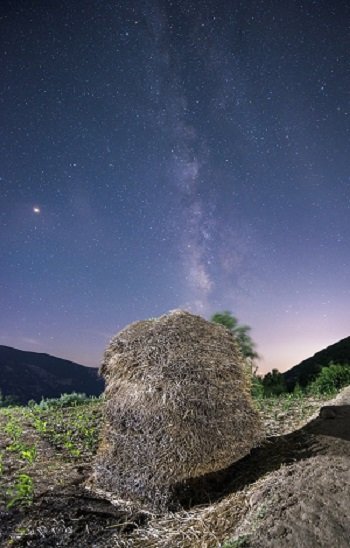 在闪闪发光的星光下看着温暖