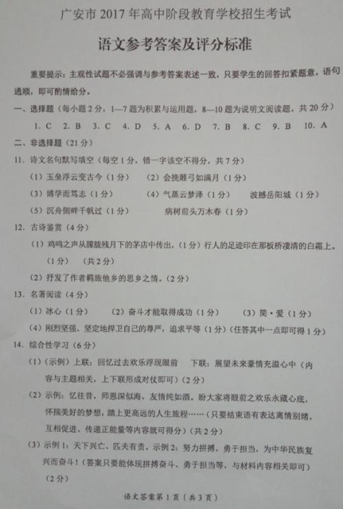 2020四川广安高中入学考试语言成分：两种选择