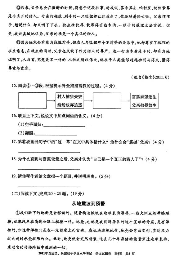 2011新疆高中入学考试语言测试问题（发布）5