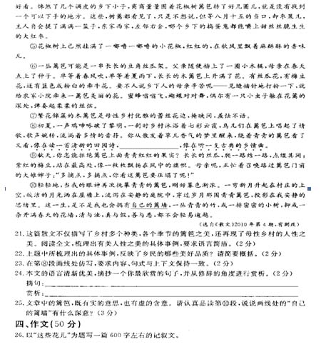 2011年黄石高级考试中文测试5