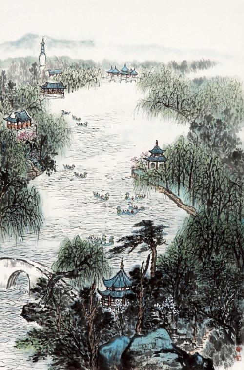 西湖也在春节晚上，水树。
