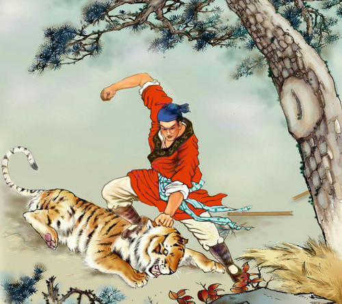 
吴松担心老虎没有死，发现破碎的哨声，并播放了一段时间。看到老虎没有透气，这抛出了哨子，走了。